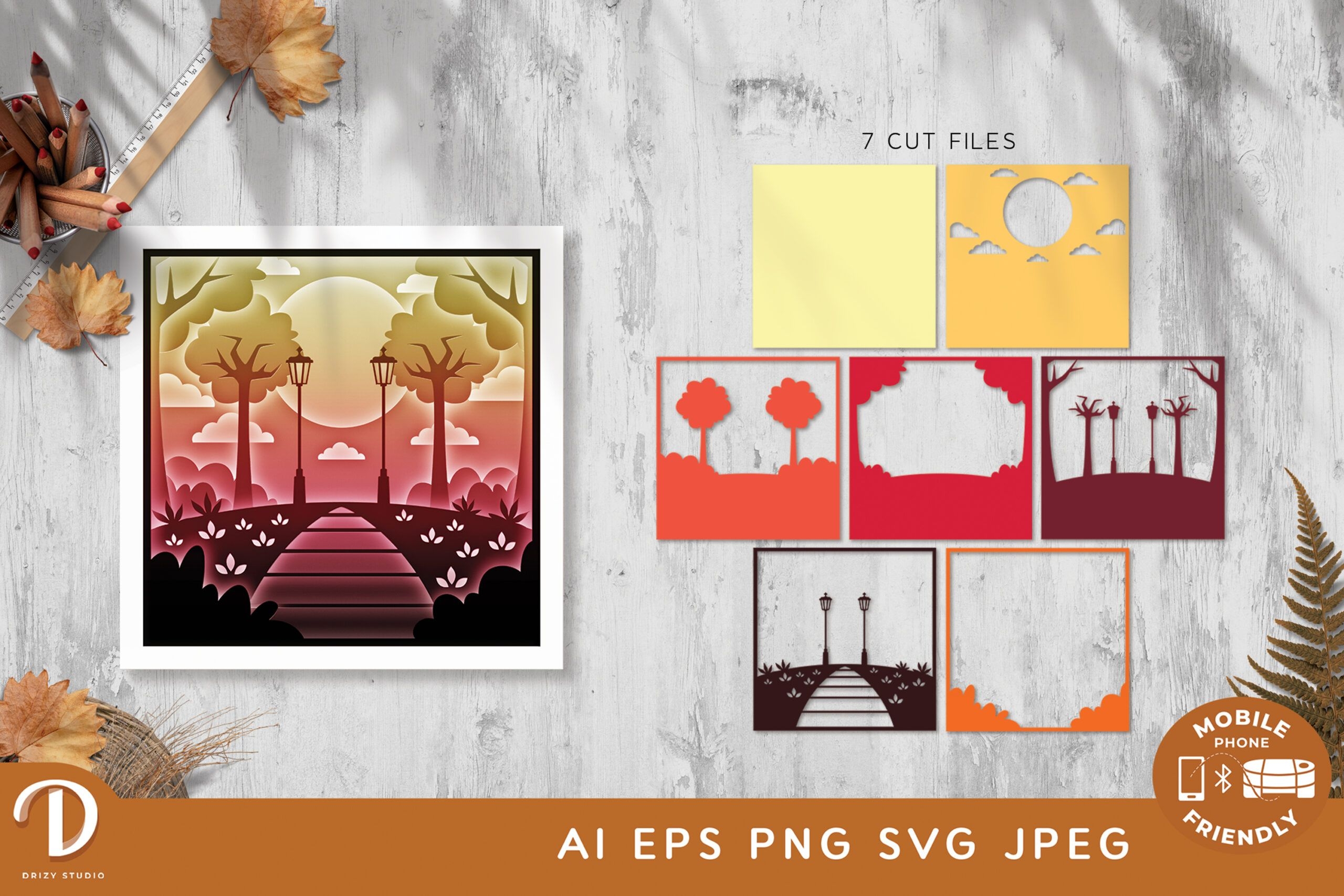 Fall Scene 3D Layered Paper Cut Shadow Box Drizy Studio
