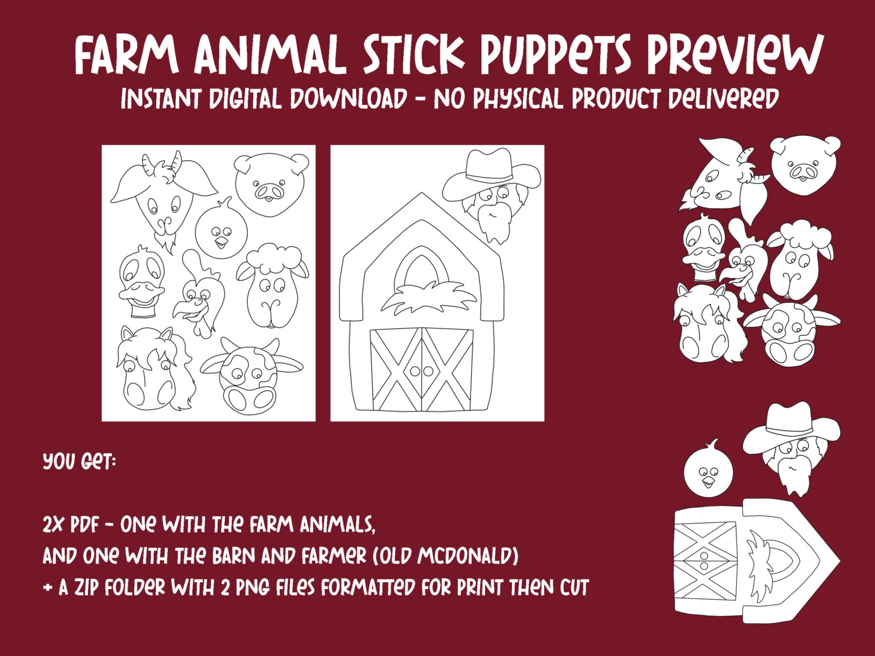 Farm Animal Stick Puppets Moms And Crafters