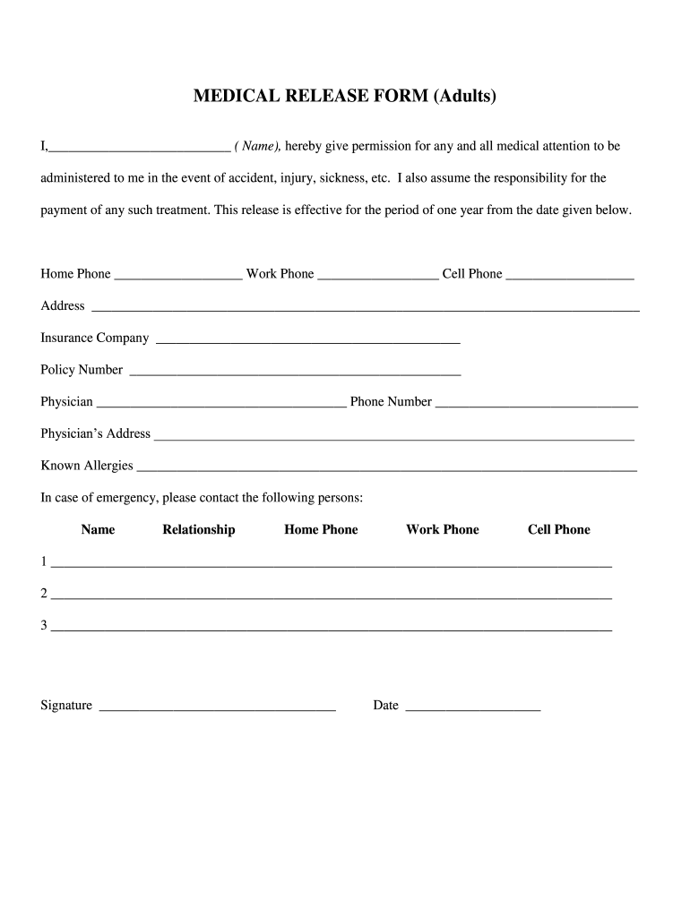 Fillable Online Summermusical Wwcc Medical Release Form Fax Email Print PdfFiller