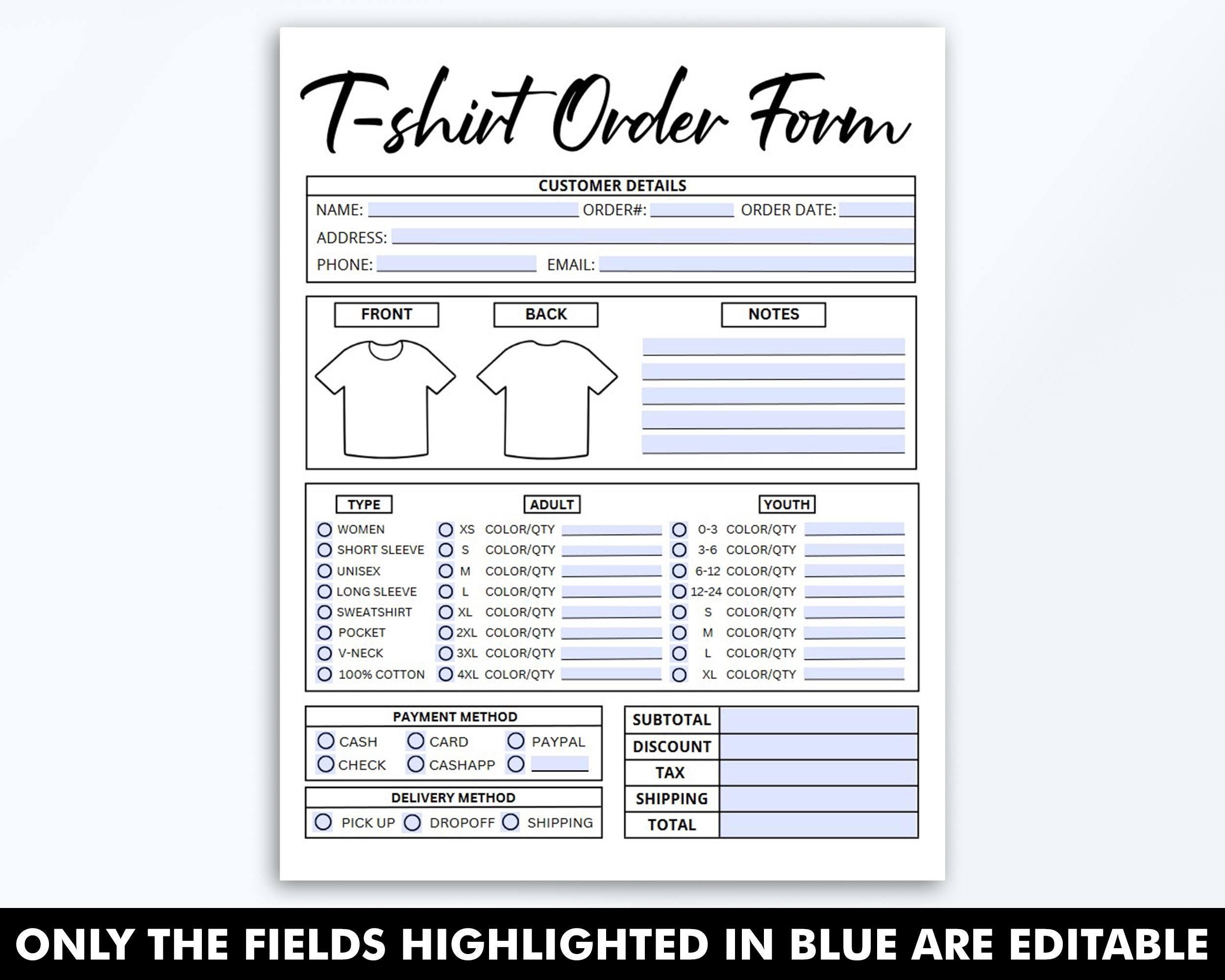 Free Printable Tshirt Order Forms