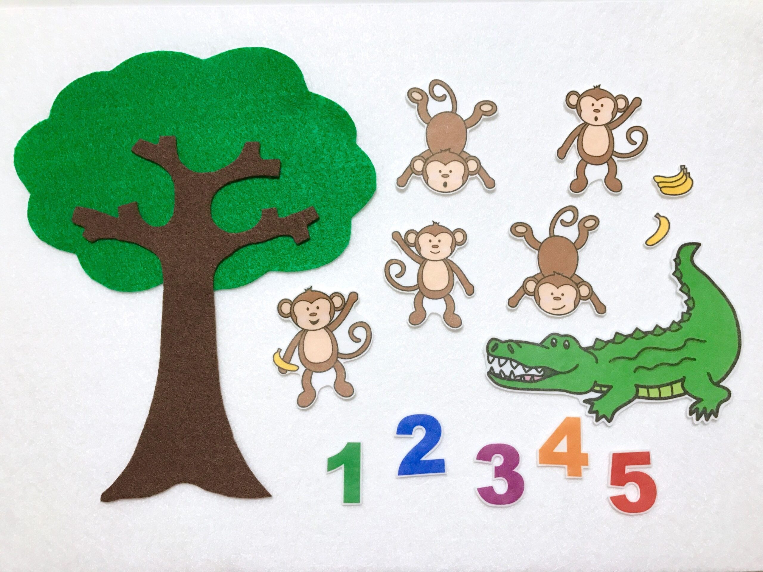 Five Little Monkeys Swinging In Tree Felt Stories Flannel Stories Set Speech Therapy Nursery Rhyme Toddler Busy Board 5 Monkeys Etsy de
