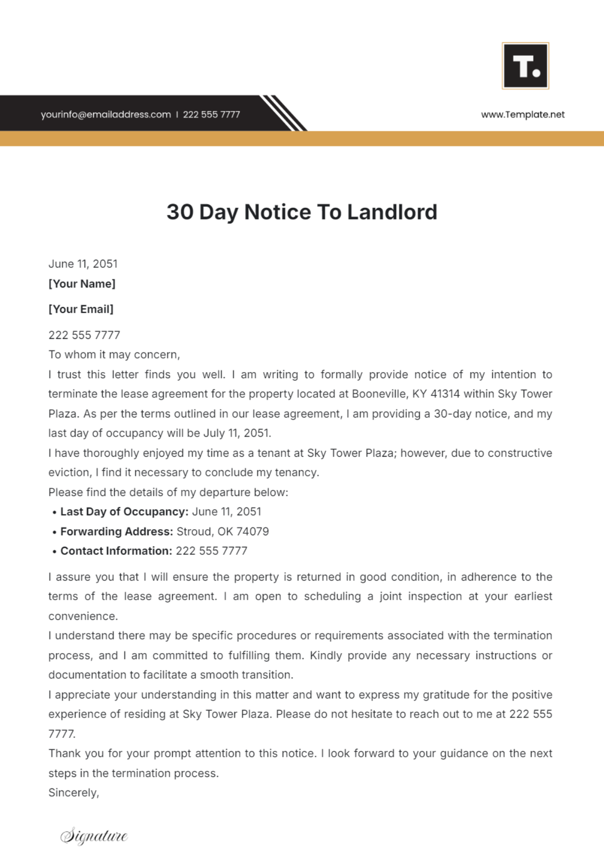 Free 30 Day Notice To Landlord Template To Edit Online