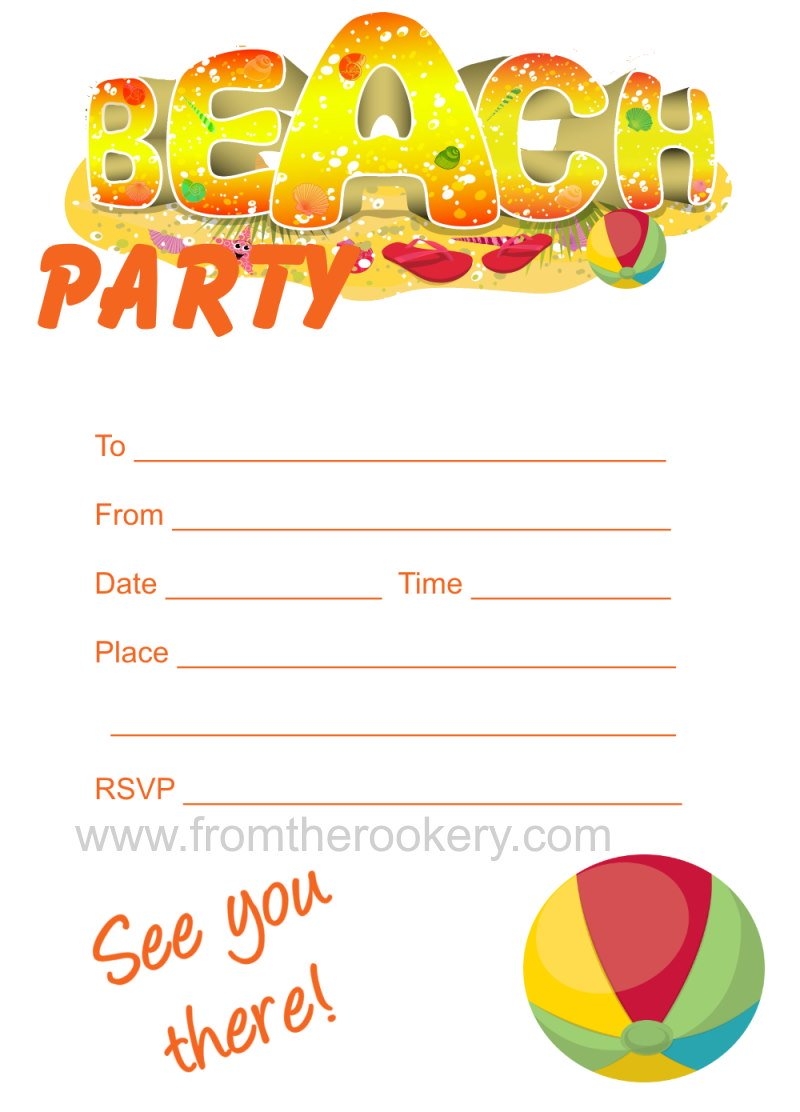 Beach Party Invitations Free Printable
