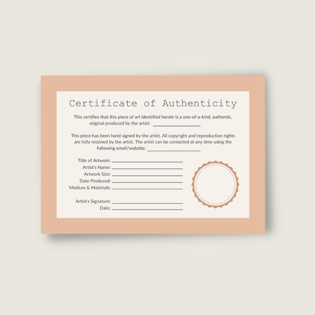 Printable Certificate Of Authenticity Art Template