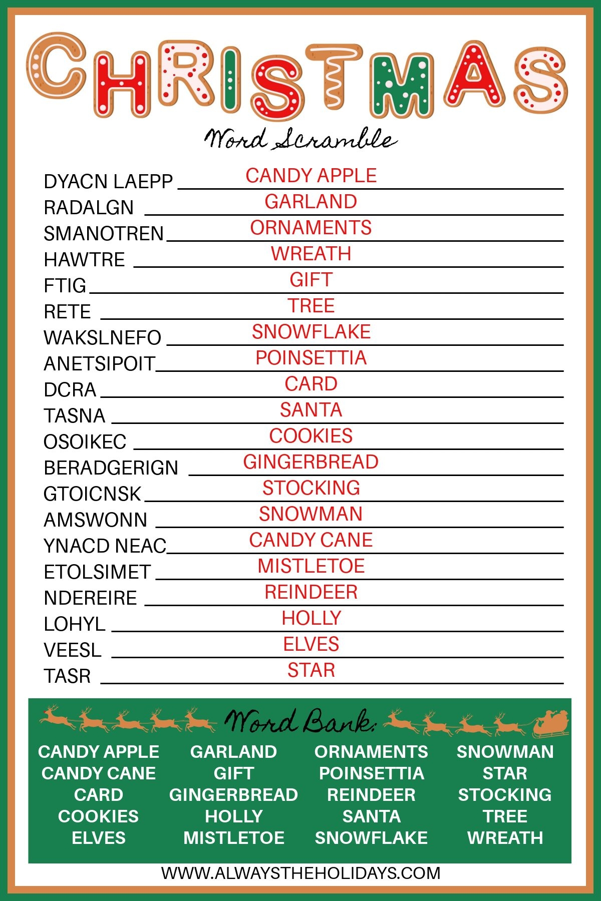 Free Printable Christmas Word Scramble