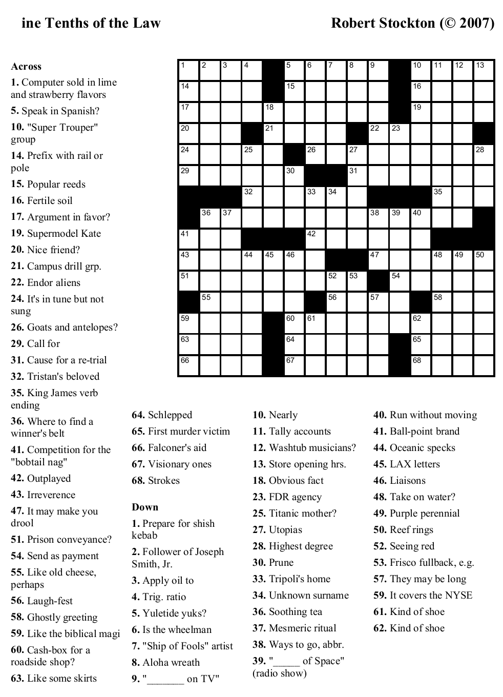 Free Crossword Puzzle 9 Nine Tenths Of The Law Beekeeper Crosswords