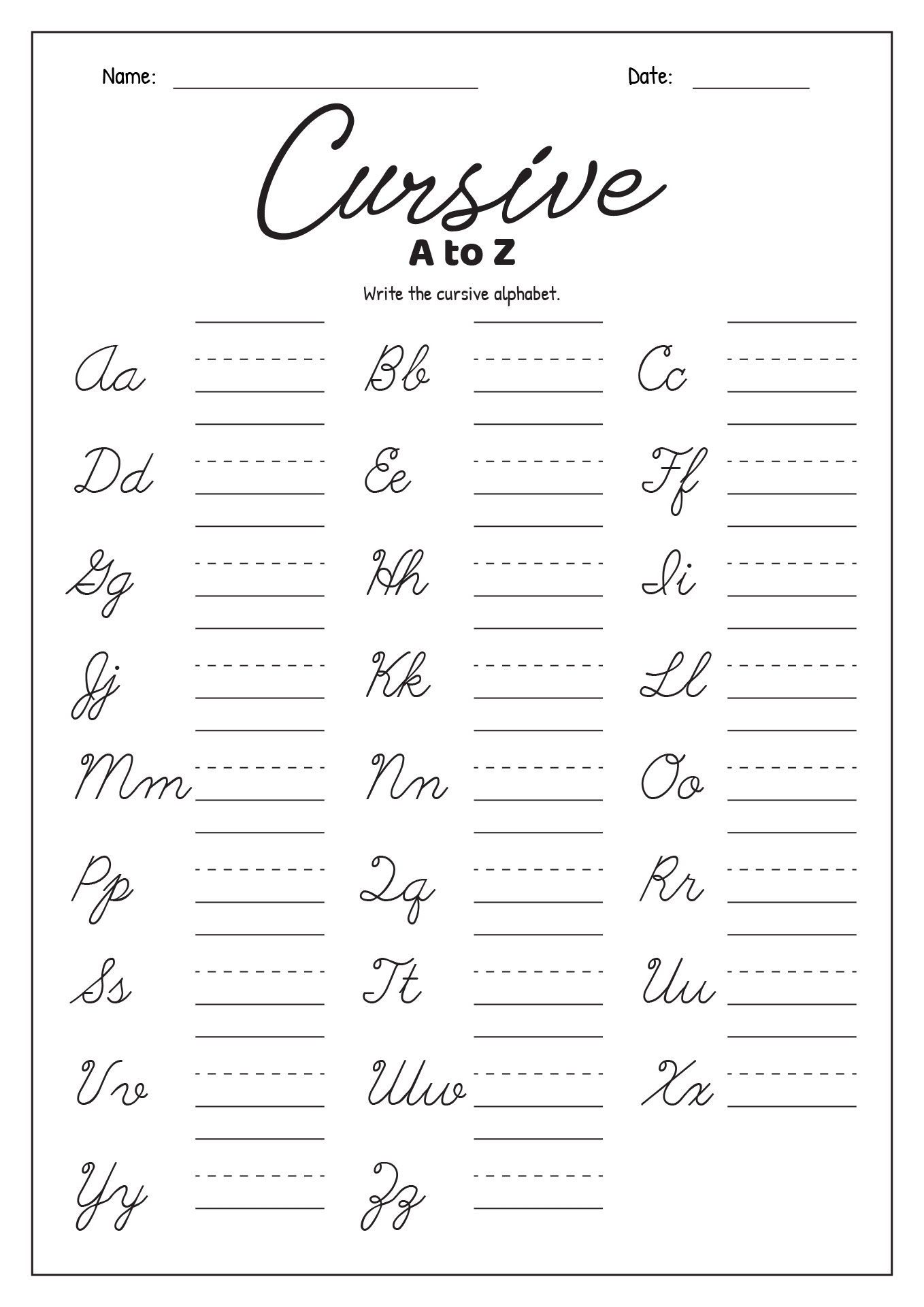 Printable Cursive Handwriting Worksheets For 5Th Graders