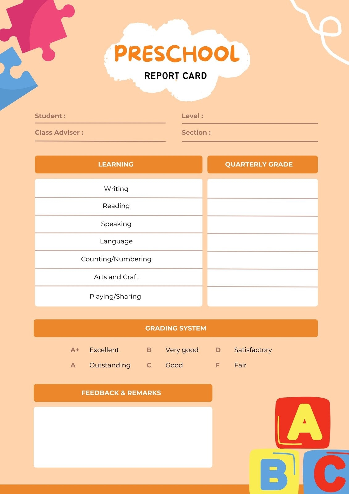 Printable Progress Reports For Elementary Students