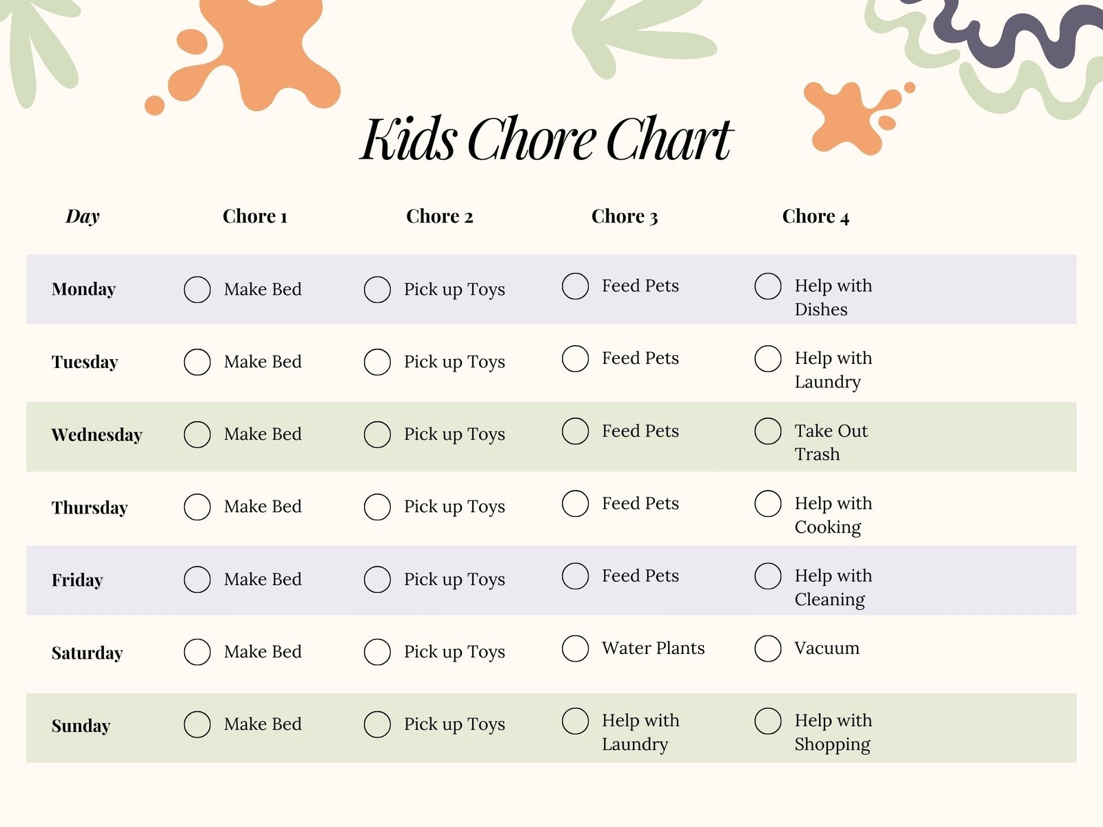 Free Household Organizational Printable Charts