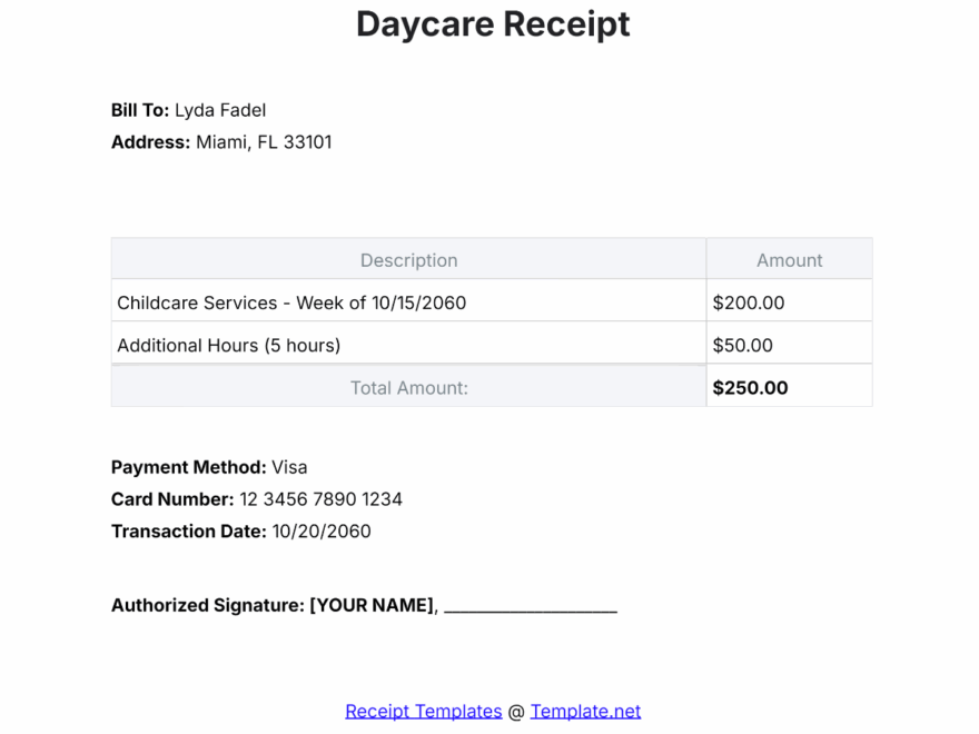 Free Daycare Receipt Templates Editable And Printable