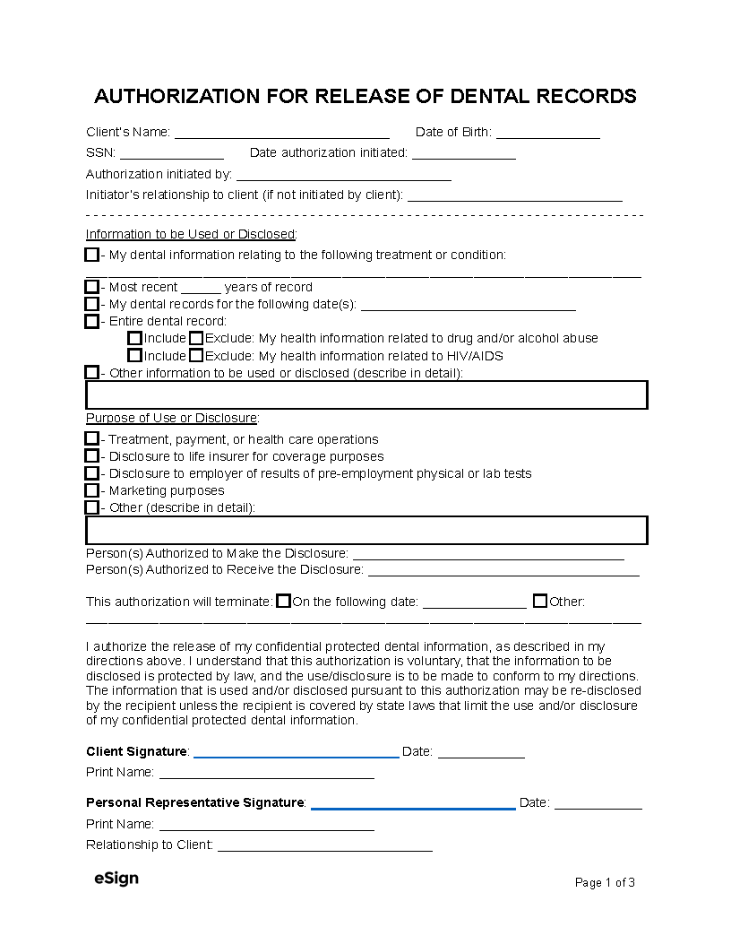 Free Printable Medical Records Release Form