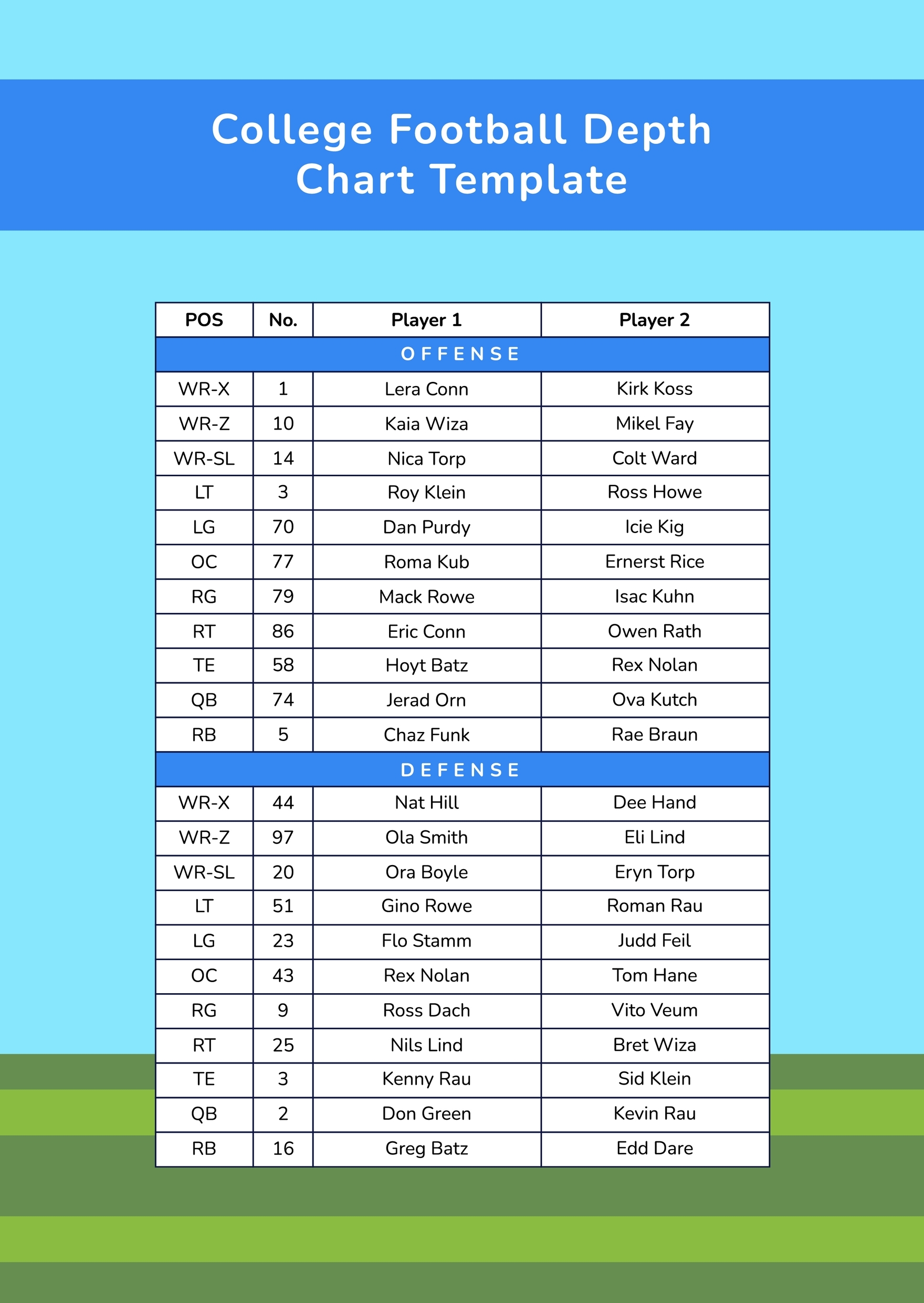 Fantasy Football Printable Depth Charts