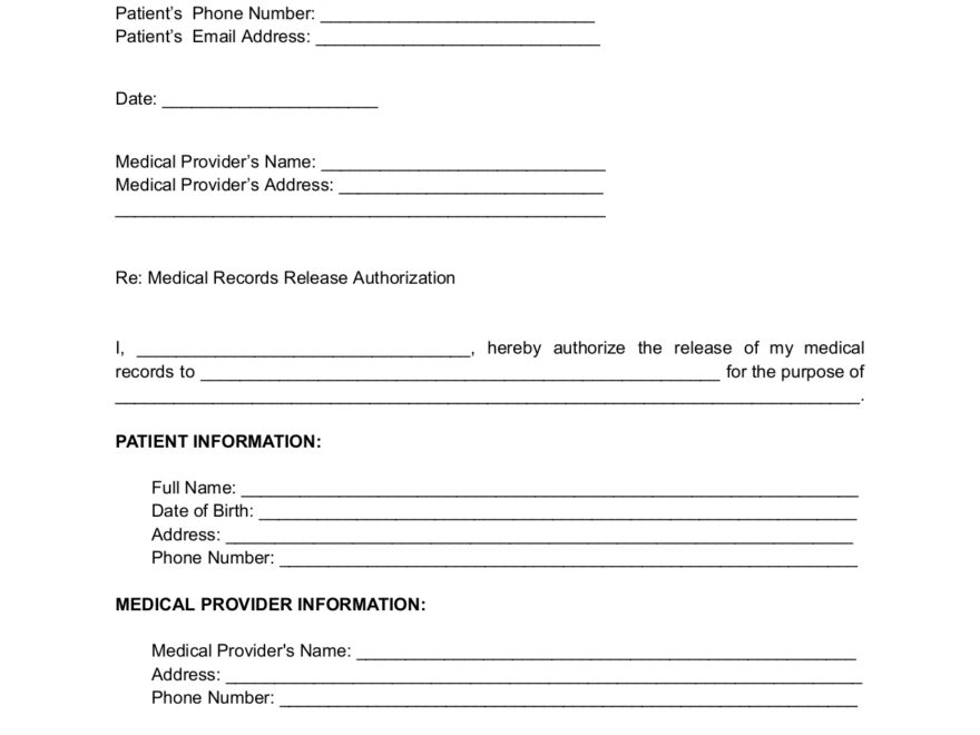 Free Medical Records Release Form PDF Lawrina