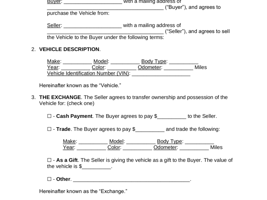 Free Motor Vehicle DMV Bill Of Sale Form PDF Word EForms