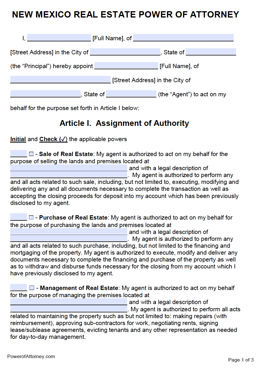 Free New Mexico Power Of Attorney Forms PDF Templates