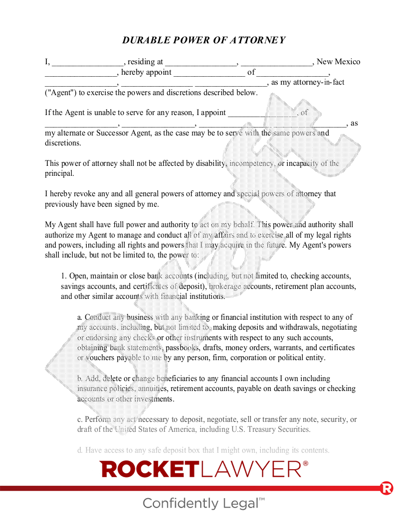 Free New Mexico Power Of Attorney Template Rocket Lawyer