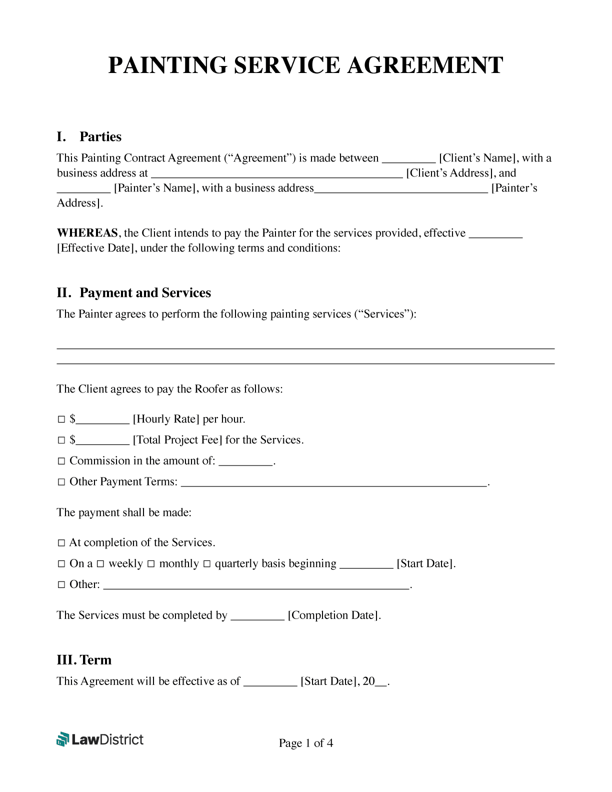 Free Painting Contract Template LawDistrict