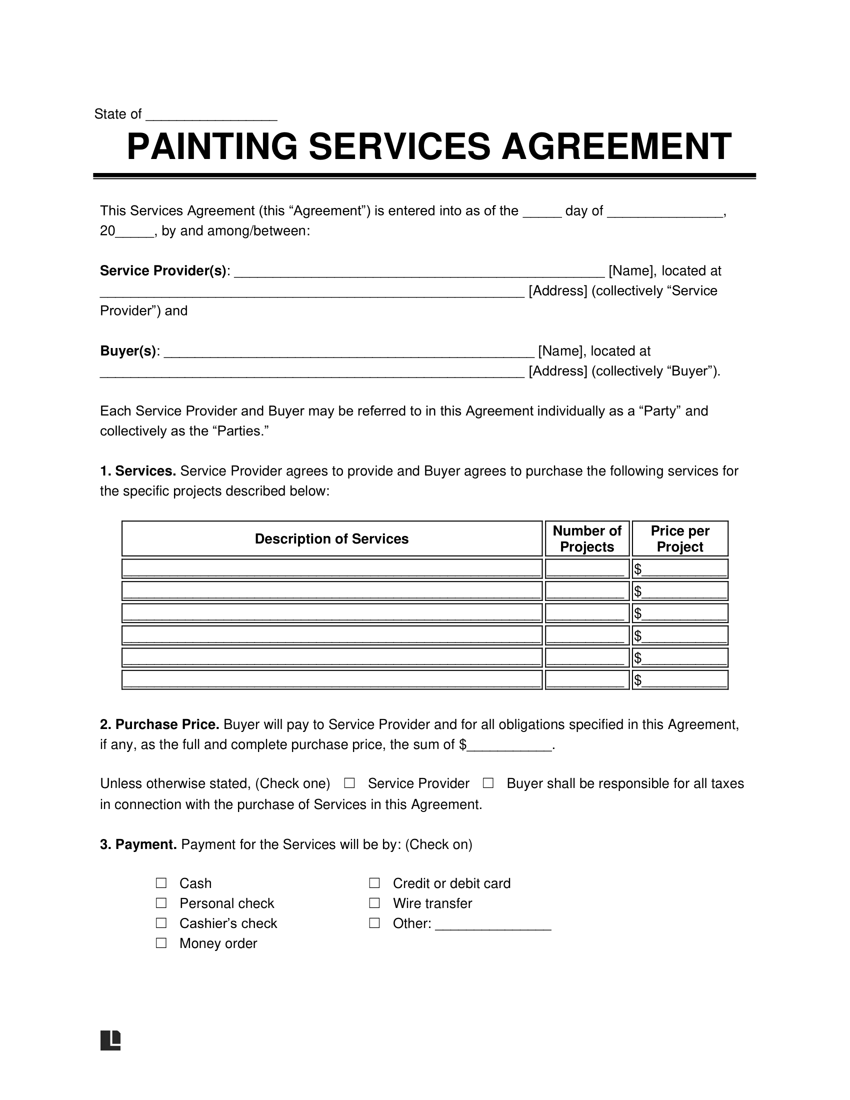 Free Painting Contract Template PDF Word