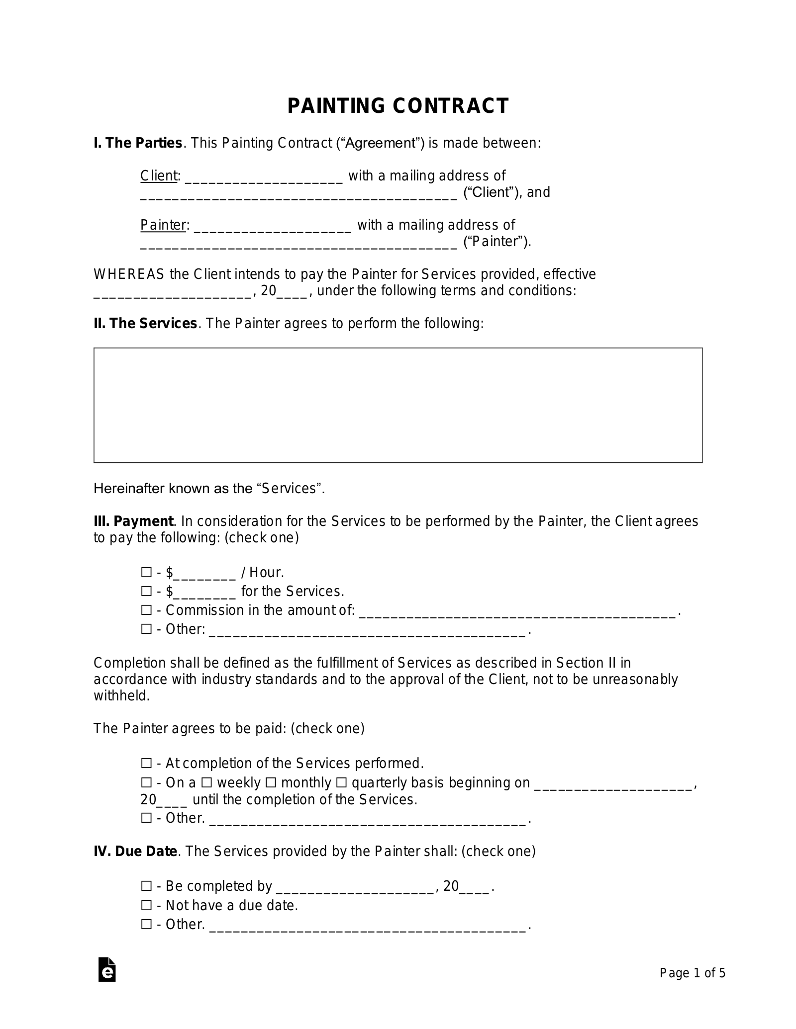 Printable Contract For Painting Services