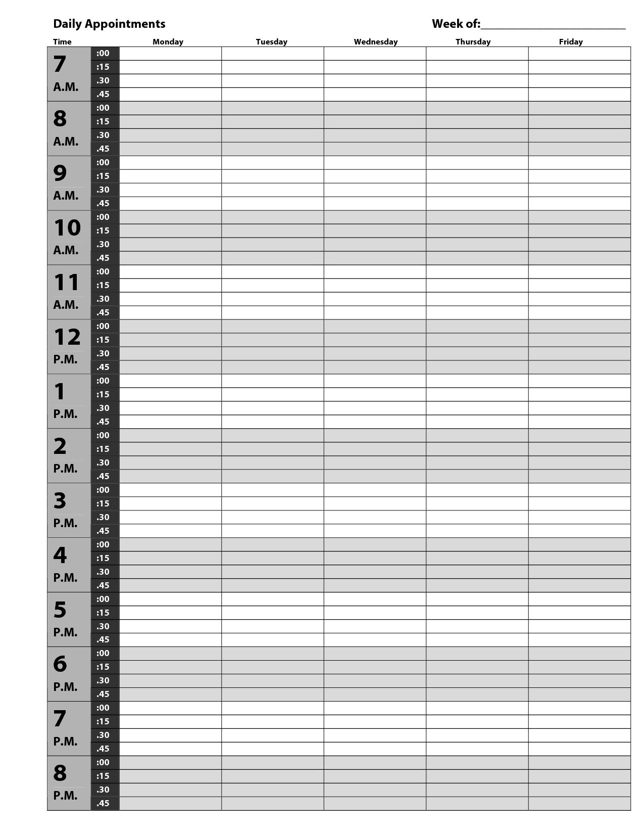 Free Printable Daily Planner 15 Minute Intervals