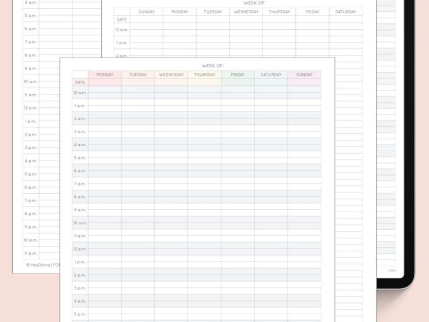 Free Printable 24 Hour Weekly Calendar Template To Print
