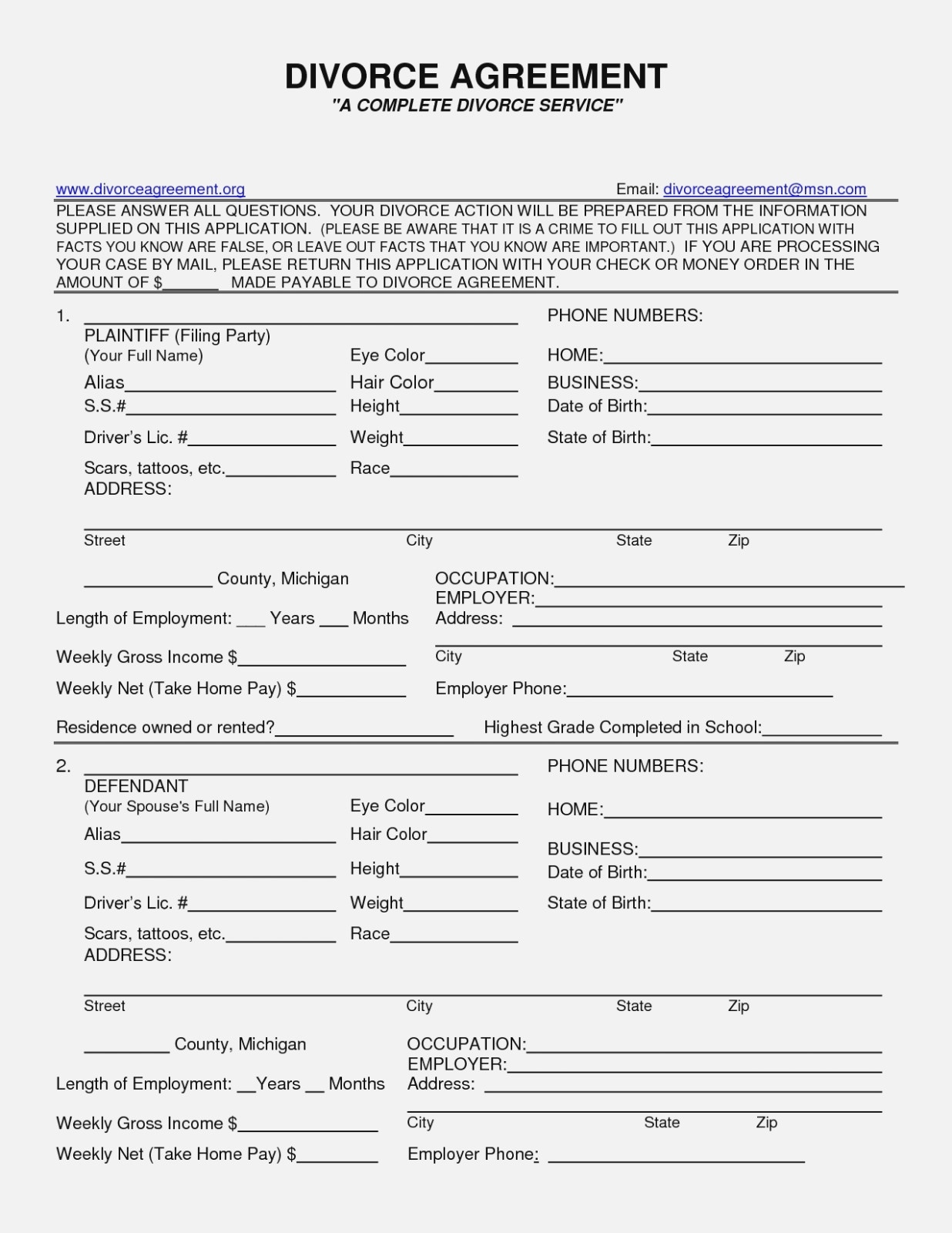 Free Printable Divorce Papers For Arkansas