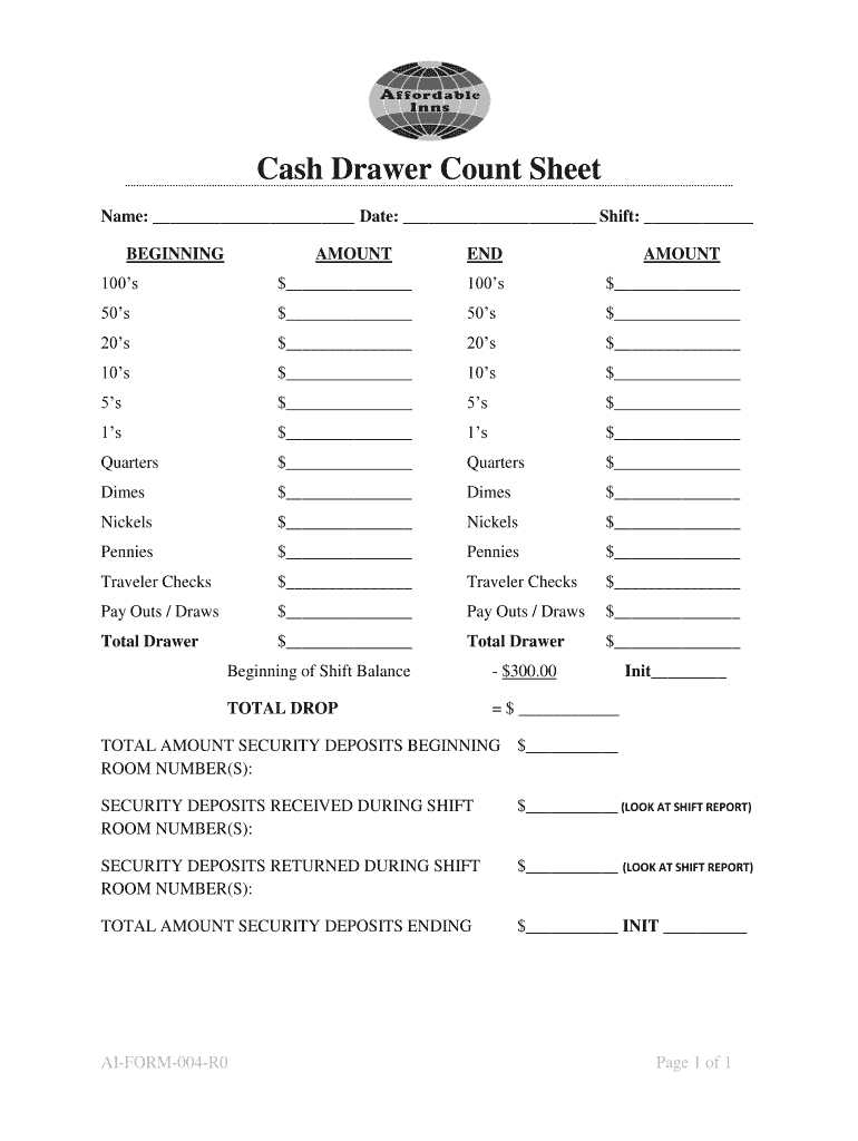 Free Printable Cash Drawer Count Sheet Pdf Fill Out Sign Online DocHub