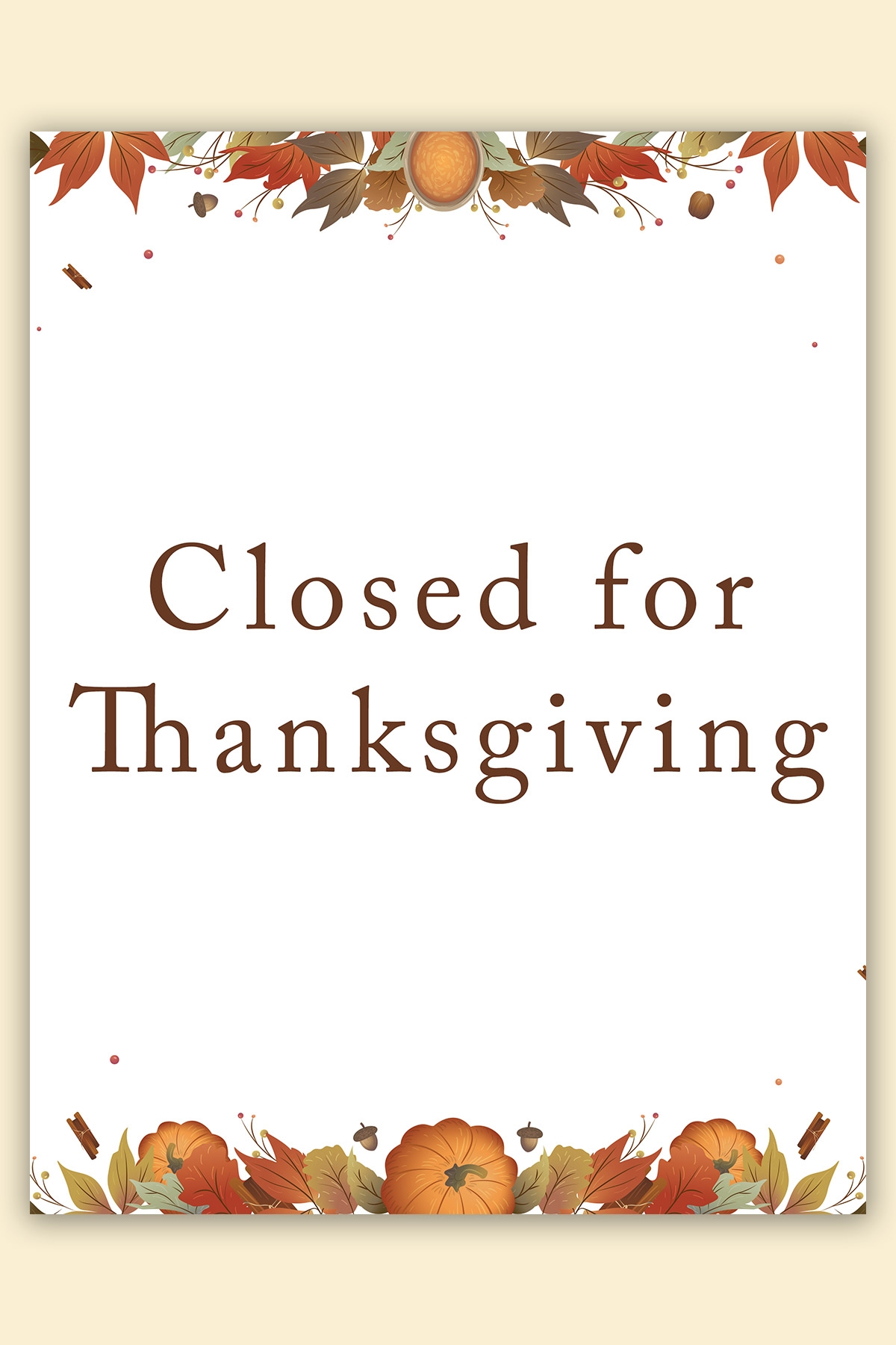 Closed For Thanksgiving Sign Printable