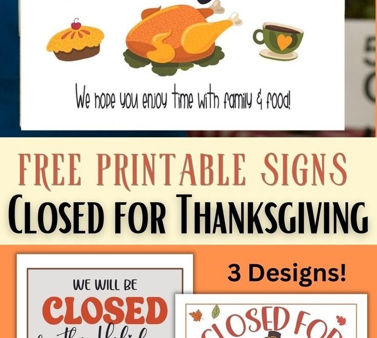 FREE Printable Closed For Thanksgiving Signs 3 Templates