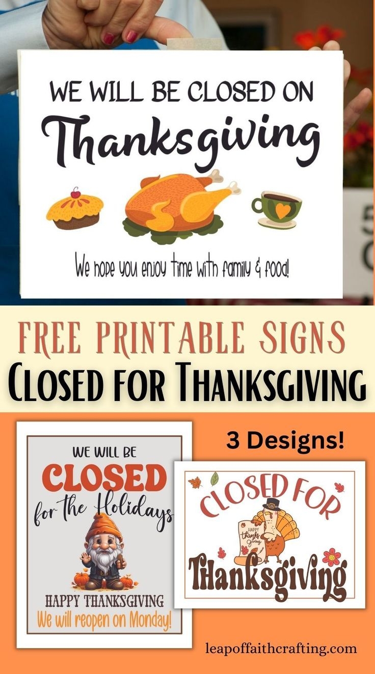 FREE Printable Closed For Thanksgiving Signs 3 Templates 