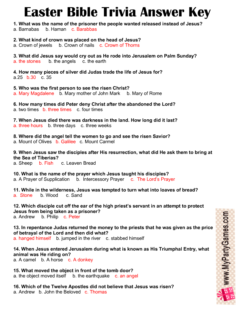 Free Printable Easter Bible Trivia Quiz With Answer Key