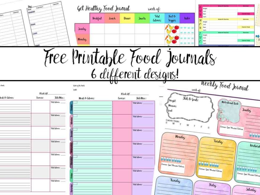 Free Printable Food Journal 6 Different Designs