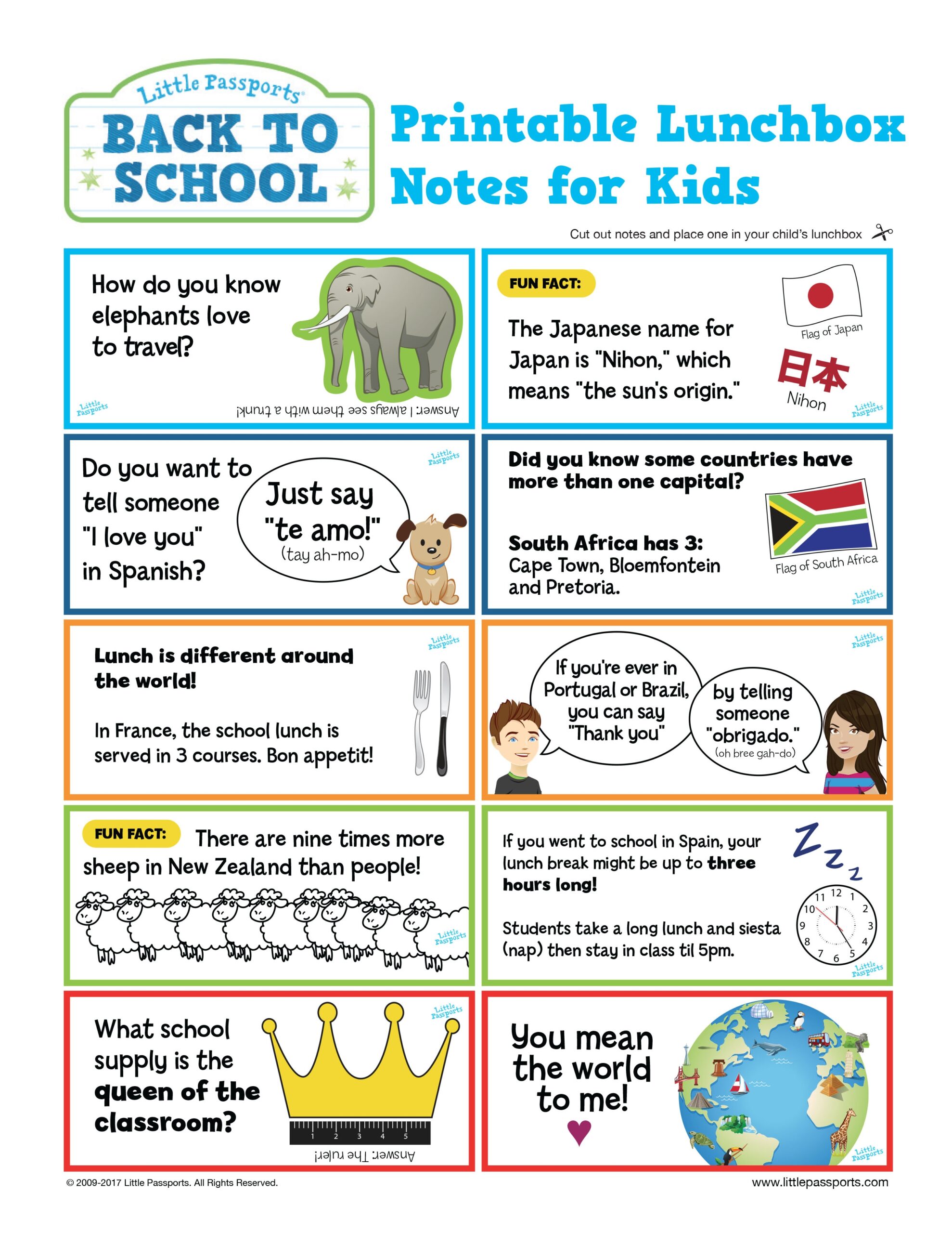 Free Printable Global Lunchbox Notes Little Passports