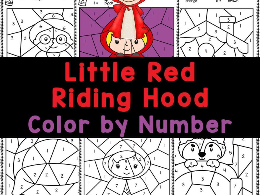 FREE Printable Little Red Riding Hood Color By Number Worksheets