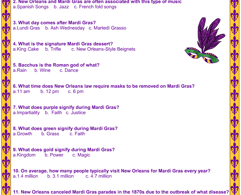 Free Printable Mardi Gras Trivia Quiz With Answer Key