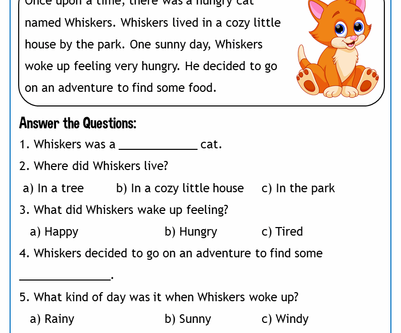 Free Printable Reading Comprehension Worksheets For Grade 1