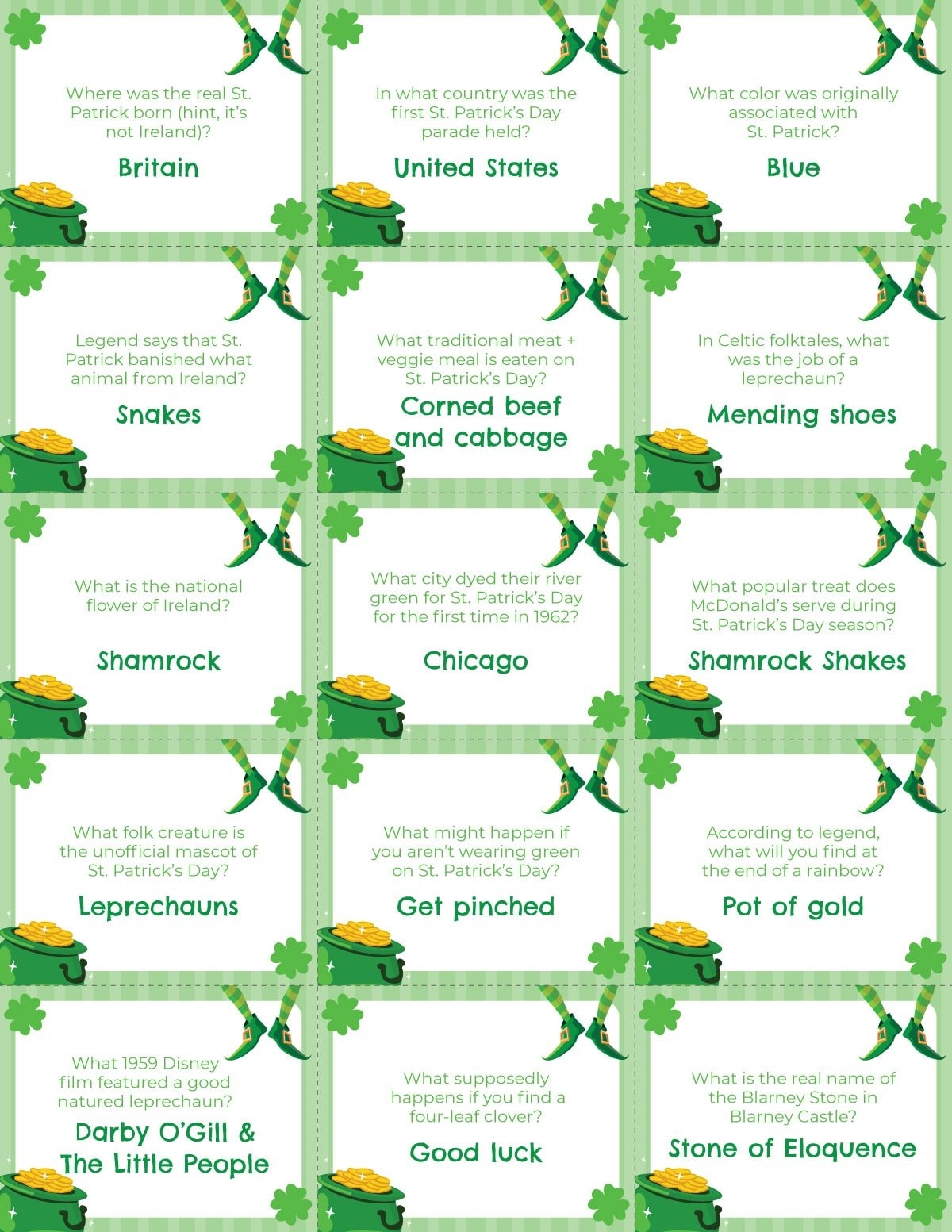Free Printable St Patrick s Day Trivia Questions Play Party Plan