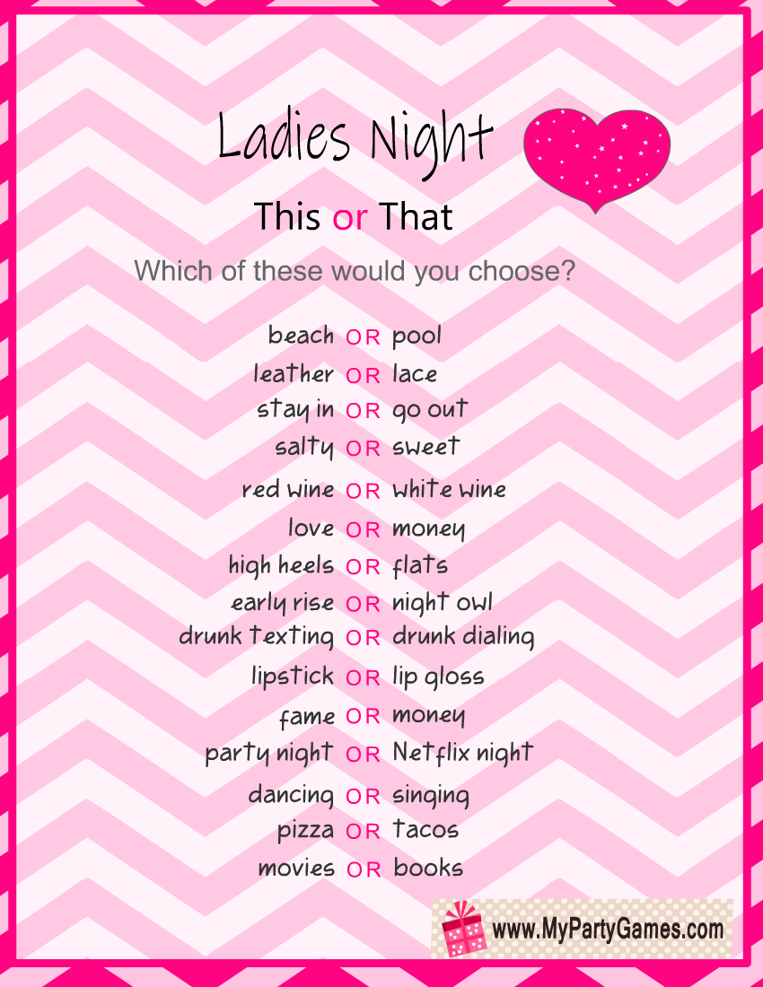 Free Printable This Or That Ladies Night Game