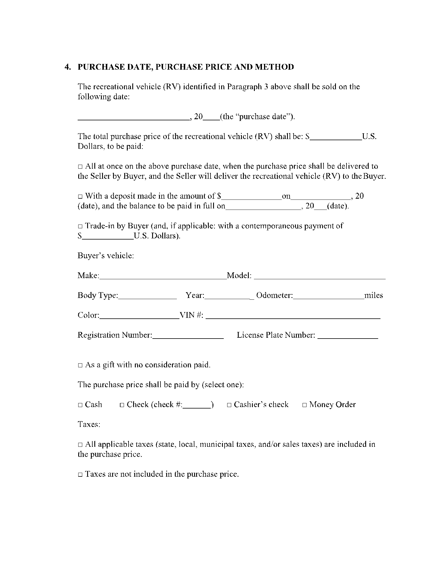 Free Recreational Vehicle RV Bill Of Sale Template CocoSign