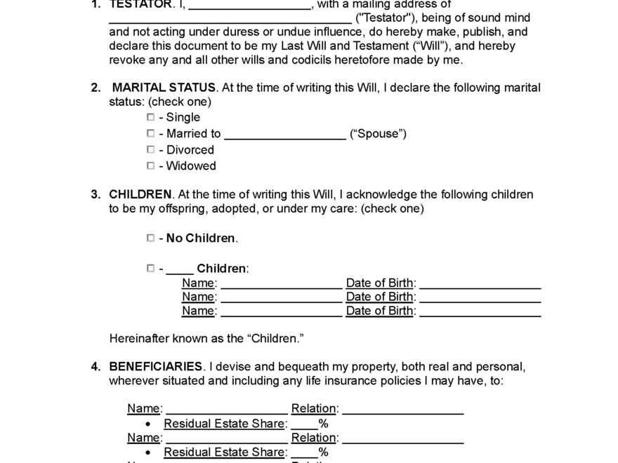 Free Simple Basic Last Will And Testament PDF Word