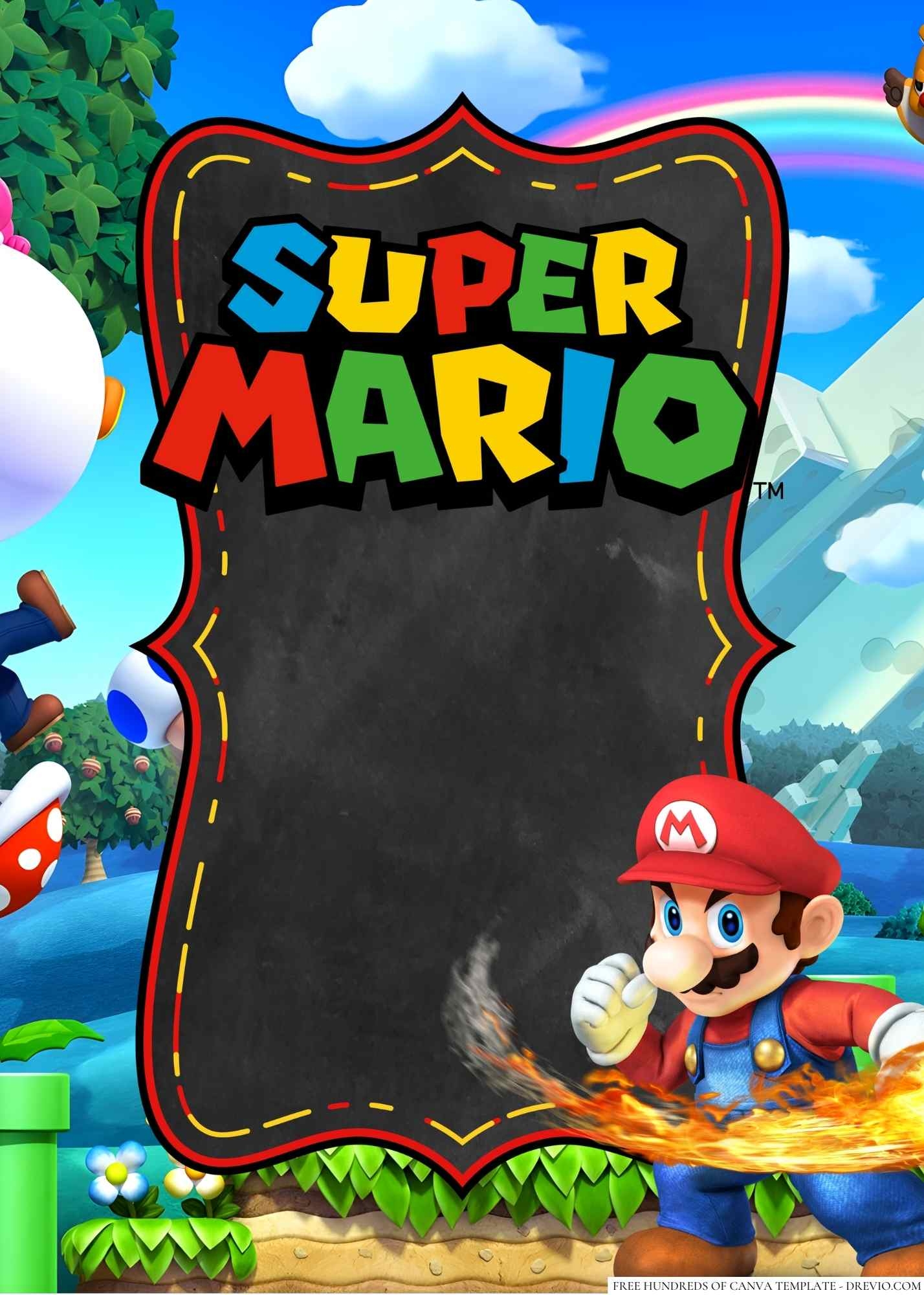 FREE Super Mario Bros Birthday Invitation Templates