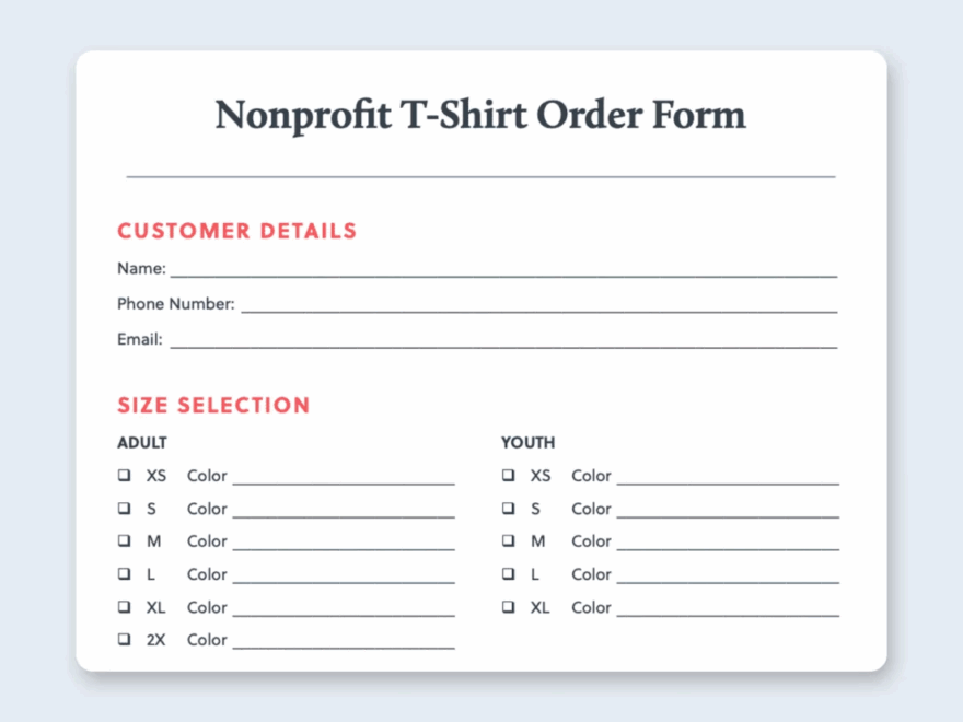 Free T Shirt Order Form Template Excel Google Sheets PDF Bonfire
