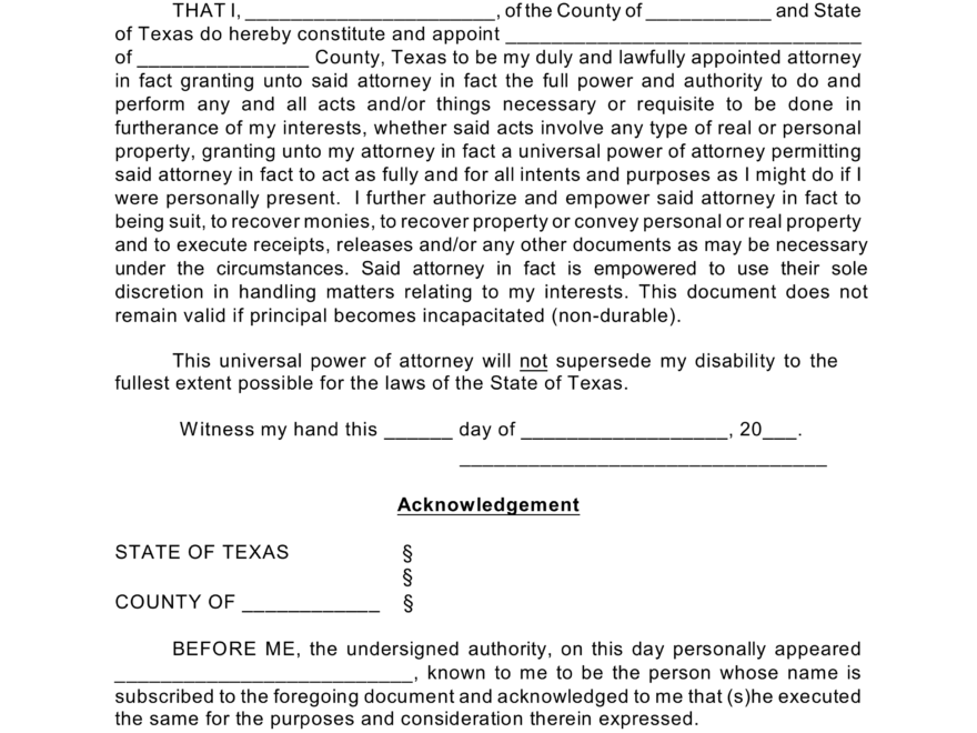Free Texas General Financial Power Of Attorney PDF EForms