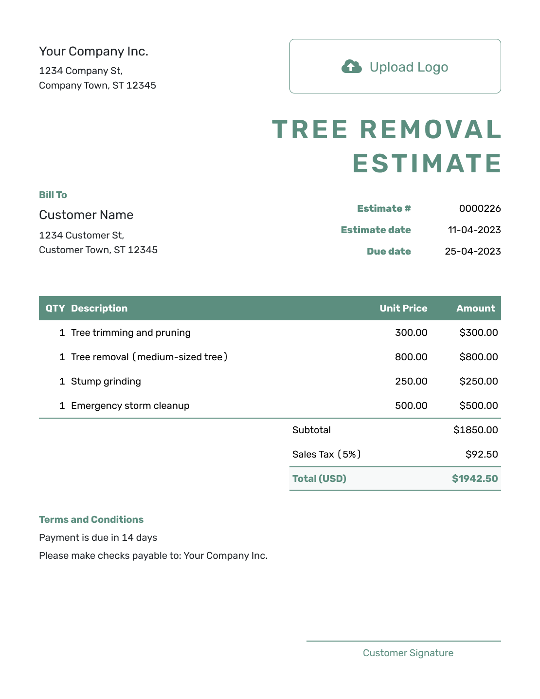 Printable Simple Tree Removal Agreement