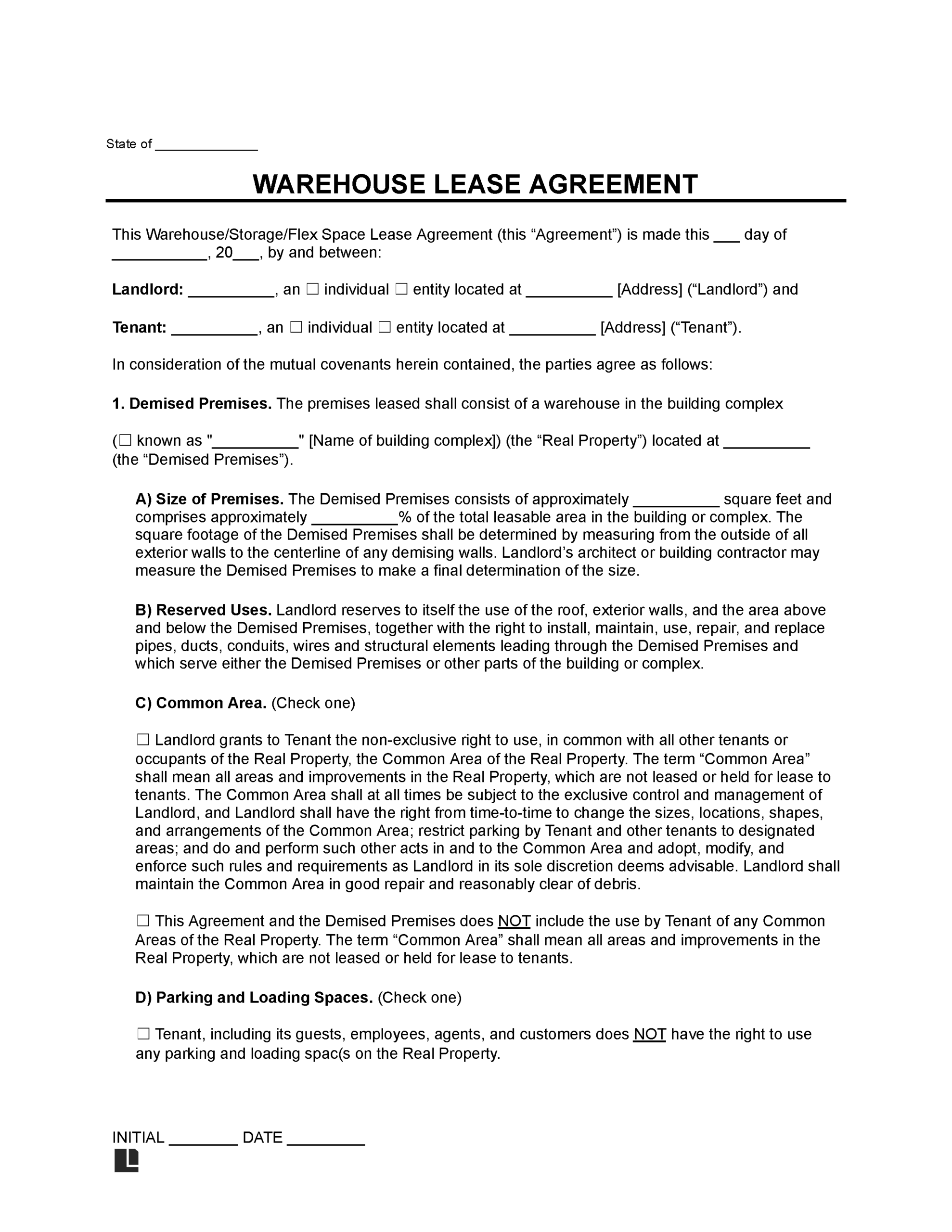 Free Warehouse Lease Agreement Template PDF Word