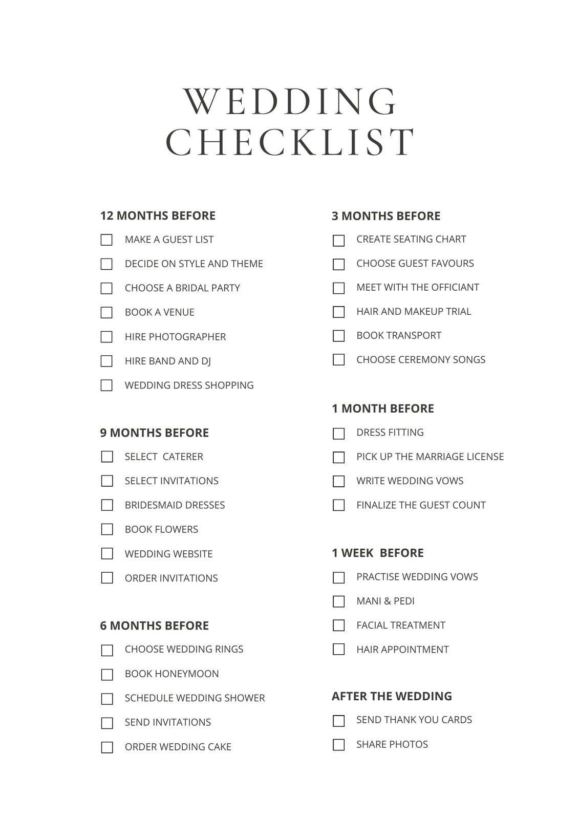 Free Wedding Checklist Templates To Edit And Print Canva Worksheets Library