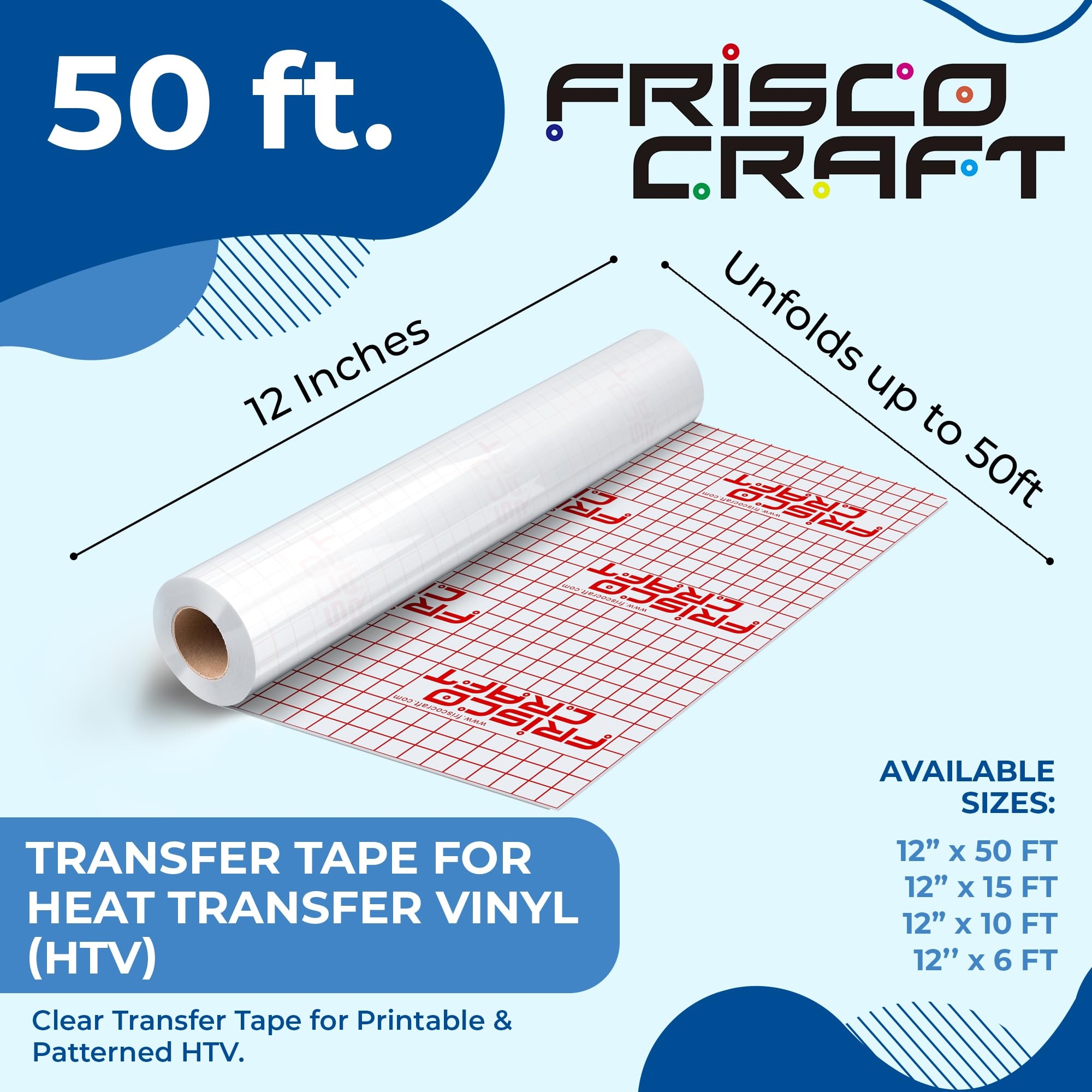 Frisco Craft Transfer Tape For Heat Transfer Vinyl Iron On Transfer Paper Heat Transfer Paper Clear Transfer Tape For Printable HTV 12 X 50FT Amazon ae Arts Crafts