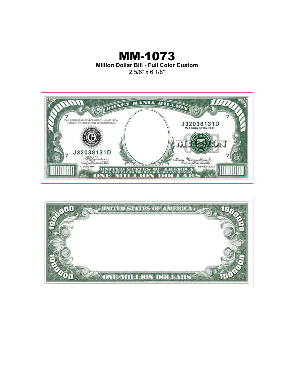 Full Color Million Dollar Bill Template Download Printable PDF Templateroller