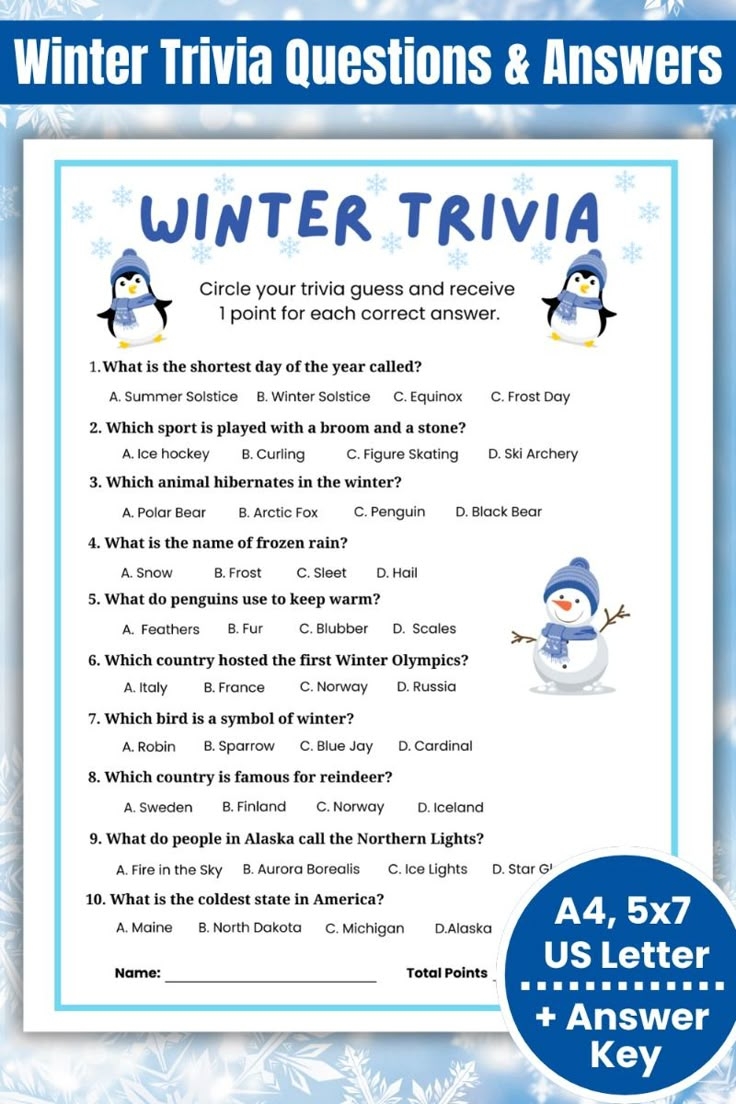 Winter Holiday Trivia Questions And Answers Printables
