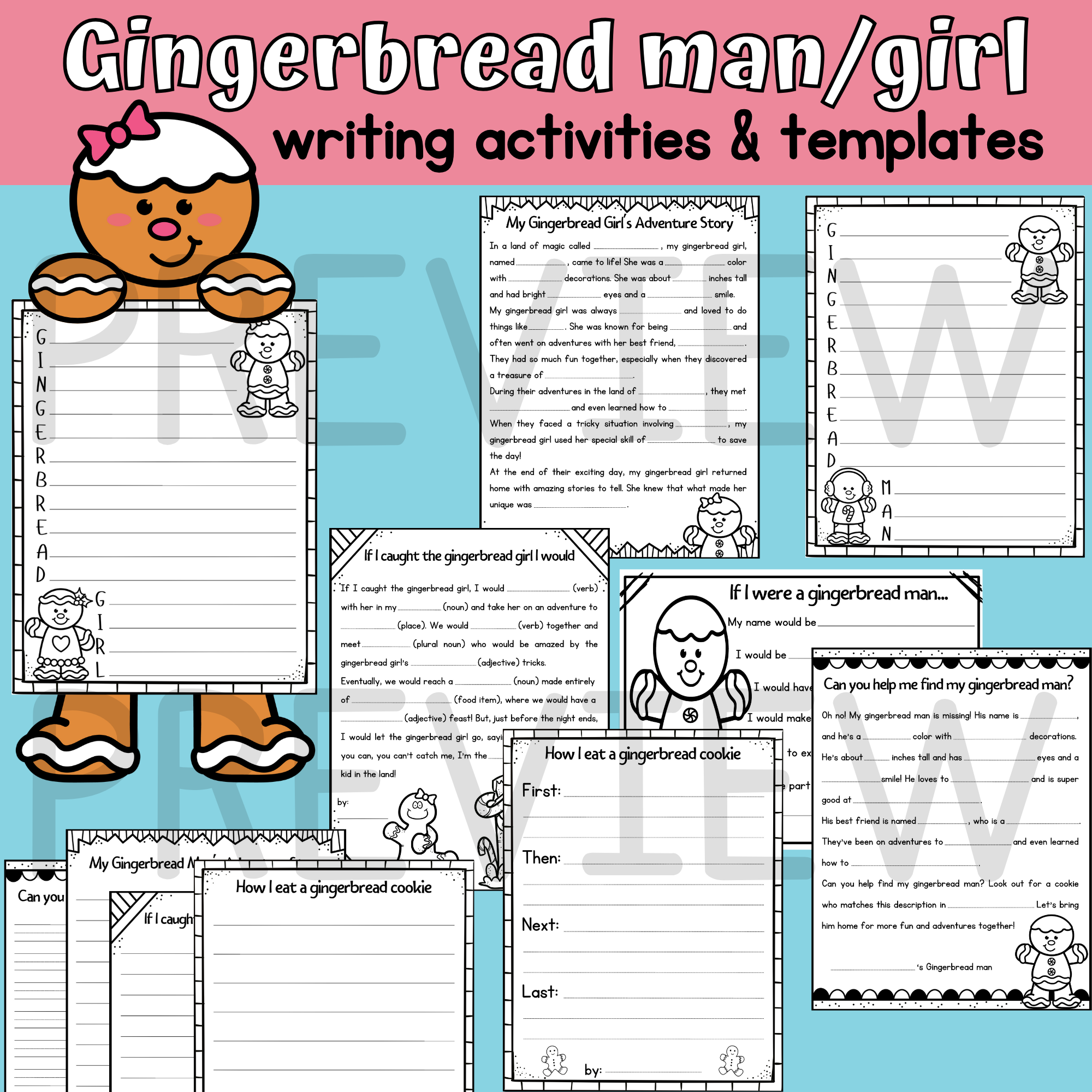 Gingerbread Man And Girl Writing Activities Writing Prompts Templates Craft Made By Teachers
